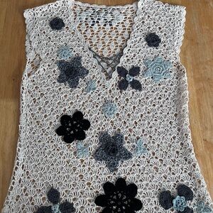 Handmade Elegant Crochet Lace Top with Floral Accents